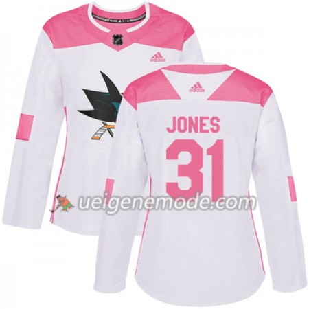 Dame Eishockey San Jose Sharks Trikot Martin Jones 31 Adidas 2017-2018 Weiß Pink Fashion Authentic
